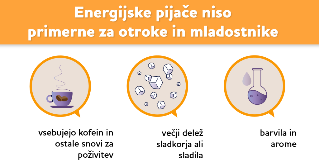 Energijska pijača vsebuje kofein, sladkor, barvila in arome